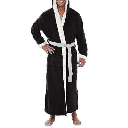 Miesten pitkä hupullinen kylpytakki pehmeä yöpaita aamutakki