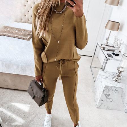 Damer I Enfärgad Långärmad Dragsko Casual Träningsoverallsset