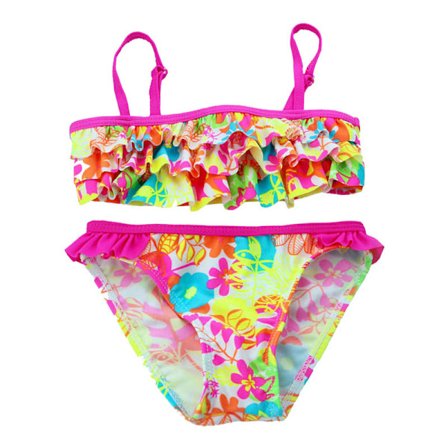 Pige todelt badedragt (højde 92cm - pink), floral flæse bik