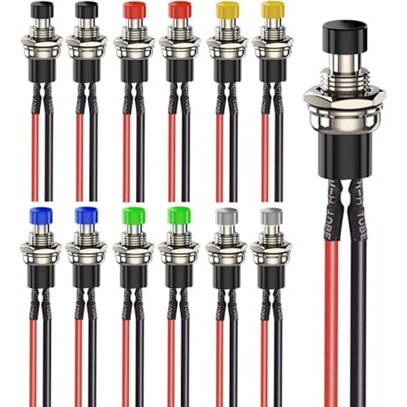 7mm Förkopplad Mini Tryckknappsbrytare 12st SPST PÅ/AV 2 Stift Rund 3V-6V-12V-24V-230V/1A Normalt Öppen för Modelljärnväg Hobby