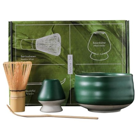 Matcha sett - 4 deler Matcha startsett - Matcha te sett - Te seremoni sett - Det perfekte matcha settet - Matt grønn