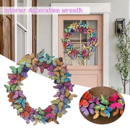 [NT] Kaunis perhoskranssi, keinotekoinen etuoven koriste kevääseen, ulkokäyttöön, perhoskranssi