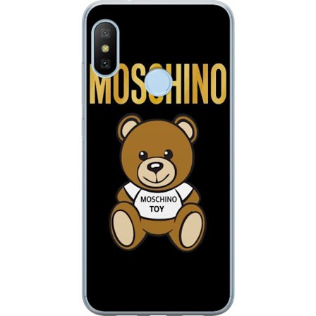 Kompatibelt Mobilskal till Xiaomi Xiaomi Mi A2 Lite Moschino-inspirerad nallebjörn med text på tröjan, centrerad mot svart bakgrund med tydlig mode