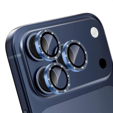 (Glitter Titaniumblå)Glitter Kameralinsskydd kompatibelt med iPhone 17 Pro/iPhone 17 Pro Max, Repskyddande HD Härdat Glas, Splittersäkert