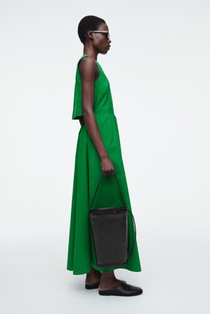 COS Women's Abito Maxi In Cotone Con Cut-Out Sulla Schiena in Verde
