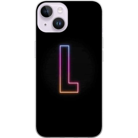 Kompatibelt Mobildeksel til Apple Apple iPhone 15 Minimalistisk neonbokstav L i mykt fargeskiftende lys mot svart bakgrunn med ren grafisk estetikk