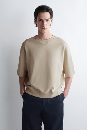 COS Männer Kurzärmliges Oversized Sweatshirt Aus Baumwolle in Beige