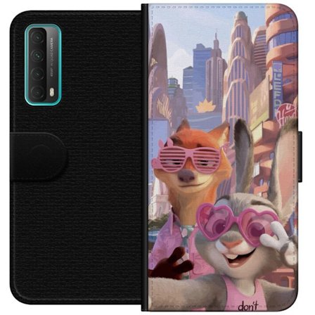 Yhteensopiva Lompakkokotelo Huawei Huawei P smart 2021 Animoituja eläimiä aurinkoisessa kaupunkiympäristössä, joilla on pinkit aurinkolasit ja po