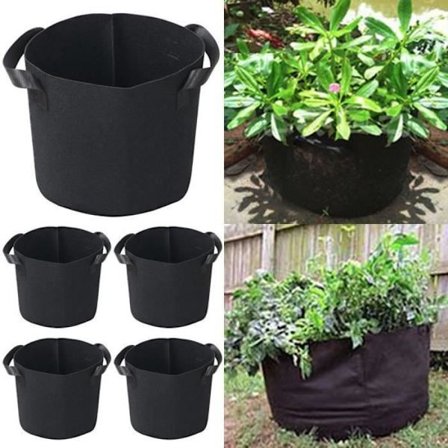 TEMPSA kit 5 st Växtodlingspåse 5 Gallon med Svart Filt Handtag 25x30cm
