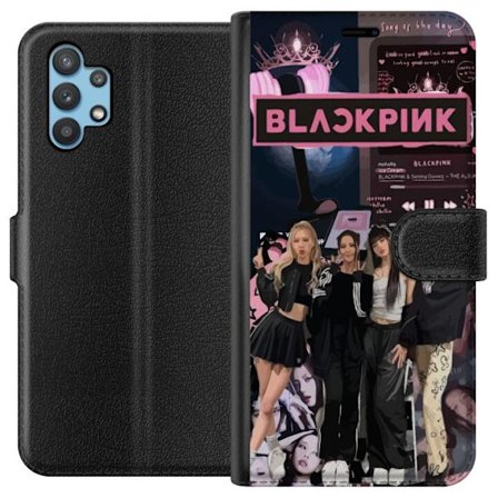 Kompatibel Tegnebogsetui til Samsung Samsung Galaxy A32 5G BLACKPINK kollage med musikafspiller, mode æstetik og lyserød sort farvetema, stærk K po
