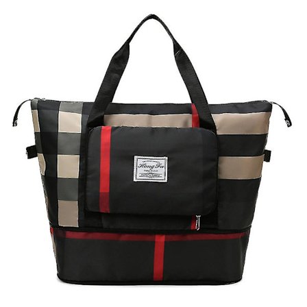 Foldbar Tør/Vådt Separations Rejse Fitness Duffel Taske Med Skorum Med Stor Kapacitet Vandtæt Overnatningstaske Letvægts Fitnesspose(Sort)