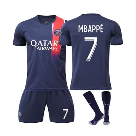 23-24 Paris Saint-Germain fotballdrakter for barn nr. 7 Mbappe 1