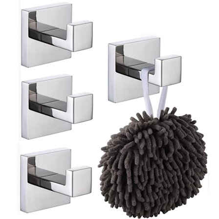 Kvadratisk veggkrok for 4-pakning badekåper, jakker, bad, kjøkken, garasje, SUS 304 rustfritt stål, polert krom B1010CH-P2