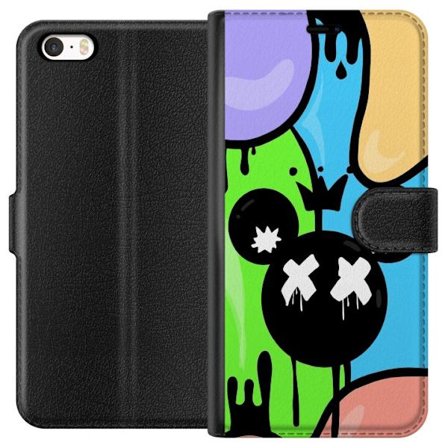 Yhteensopiva Lompakkokotelo Apple Apple iPhone SE (2016) Räiskyvä katutaidetta muotoilu roiskuu graffitia ja musta hiiri-merkki X silmät, trendikä