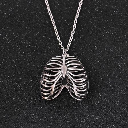 Muoti Ihmisen kylkiluu Body Rinta Skeleton Riipus kaulakoru Vintage Silver One Size