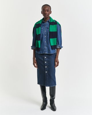 GANT - Midi-denimskjørt med knapper til dame dark blue worn in