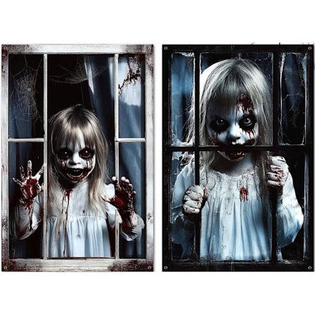 stk Halloween Skræmmende Vinduesdekorationer - Halloween Dekoration til Udendørs og Indendørs Brug, Halloween Vinduesdækningsdekorationer
