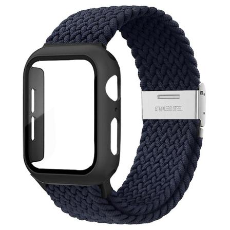 Flätad Solo Loop För Apple Watch Band 44mm 40mm 45mm 41mm 42mm 38mm Case+rem Nylon Elastiskt armband Iwatch Serie 3 5 6 Se 7 8 charcoal 45mm series 7 