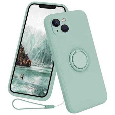 iPhone 15 -puhelimen kuori, rengaskannatin, nestem inen silikoni - syaani
