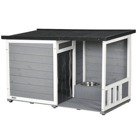 Hundehus Med Terrasse Gran Wood Hundehus Med 2 Skåle & Asfalttag, Vejrbestandig, Grå, 103X62X60-66Cm