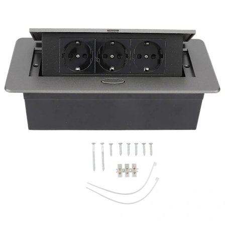 EU Stikkontakt 3 Udtag Flammehæmmende Vandtæt Indbygget Stikdåse 250V Mørkegrå
