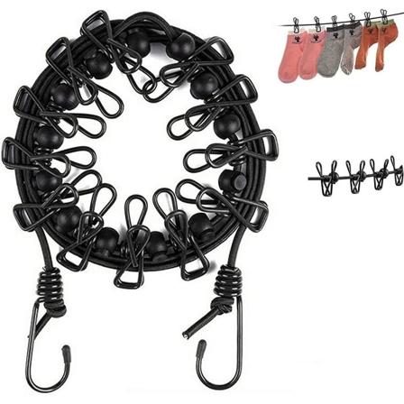 1 Pack Bärbar Klädstreck, Elastisk Klädstreck Resor Tvättsnöre Justerbar Retraherbar Lufttorkare Vindtät Rep Klädstreck Med 12 Trådklämmor För Ca