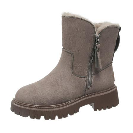 Kvinnor Tjock Fleece Vinter Varma Skor Låg Vad Sida Zip Snow Boot
