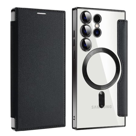Etui til Samsung S25ULTRA svart japansk koreansk elektroplettert gullskjold magnetisk lær full deksel flip