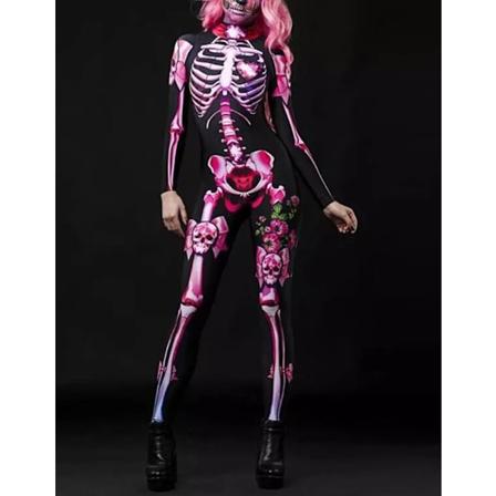Dam Halloween Party Kostym Skalle Print Långärmad Jumpsuit Outfit 3XL