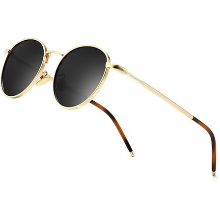 1. runde vintage polariserte solbriller, klassiske retro metallramme solbriller, sirkulære for kvinner og menn, gullramme