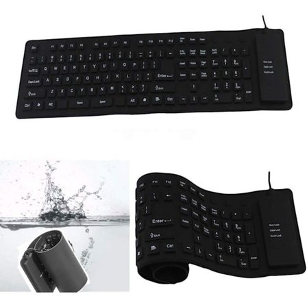 Silikontastatur, 109 taster, vanntett, bærbar, fleksibelt tastatur, sammenleggbart, stille tastatur med USB 2.0 for PC bærbar PC (svart)