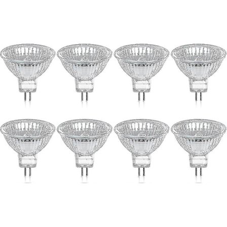Pakke med 8 halogenpærer Gu5.3 Mr16 35w 12v dimbar - varmhvit 2800k, 400 lumen, glassbeskyttelse Boris_MGF