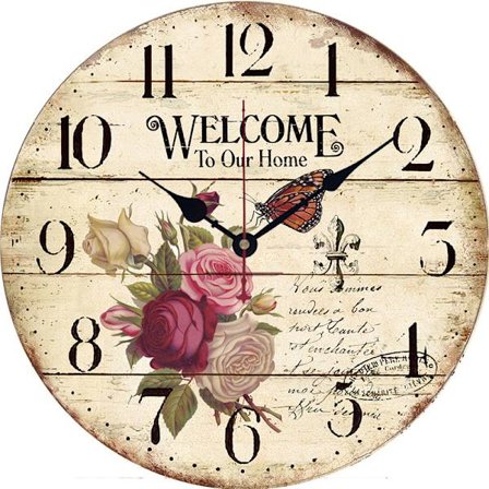 Vintage blommig väggklocka 34cm