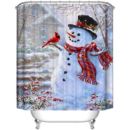 Jul Duschdraperi, God Jul Snögubbe och Kardinaler W