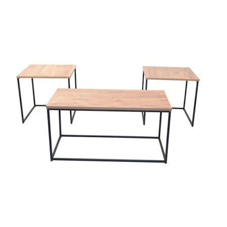 Set med 3 Bord – 1 Lågt Bord + 2 Sidobord – Ek & Svart Metall DEC050099