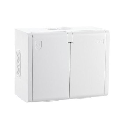 SG Stikkontakt påvegg Hvit IP44 Dobbel m/j