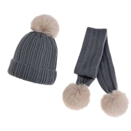 Strikket sett med lue og skjerf for barn, høst- og vinterlue og skjerf for barn
