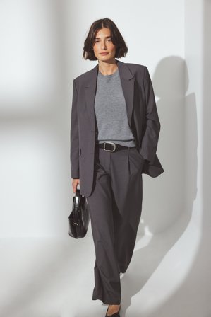 NA-KD Wide Mid Waist Pants - Kontorbukser - Grå - EU 40