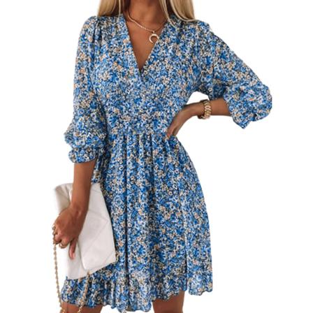 Elegant Retro Blommönster Med Utsvängning Ärmar Print Vårvols