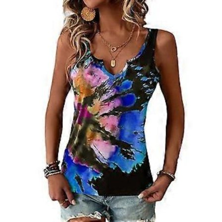 Sommar V-ringad Ärmlös Blus Toppar Lös Passform Casual Tanktoppar Casual Skjortor Blå M Dam