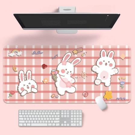 Musematte for tenåringsjenter, Kawaii tegneserie skrivebordsmatte for bærbar PC-kontorbord, flott til jente- og kvinneborddekor (lys rosa)