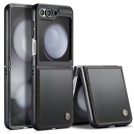 Stålskyddande läderfodral för Samsung Galaxy Z Flip7 FE 5G, Multi-kortfack, Stålskyddande borstat flip-skärm telefonfodral