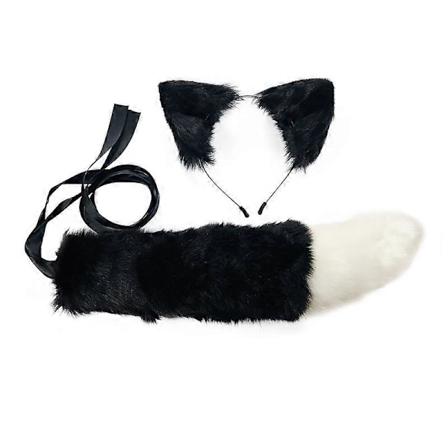 Voksen Børne Simulation Plys Ulv Katteører Pandebånd Bandana Med Pels Lang Hale Sæt Anime Cosplay Kostume Rekvisitter Halloween Black