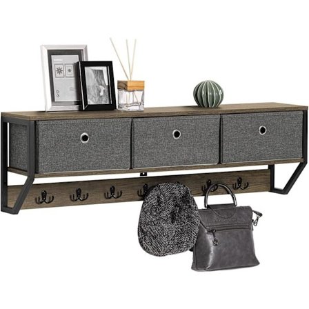 Rootz Væg Knagerække Væg - Entre Væghylde - Opbevaringsskab med 3 kurve 7 kroge - B100 x D20 x H30cm