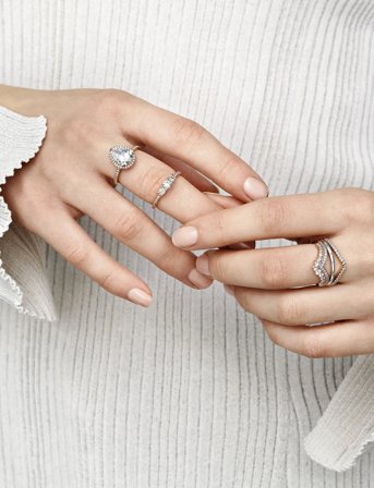 Pandora Tiara Wishbone 14K Rose Gold-Plated Ring With Clear Cubic Zirconia - Pink - 58