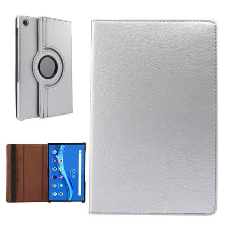 Lenovo Tab M10 FHD Plus 360 graders läderfodral med litchi-textur - Grå Silvergrå