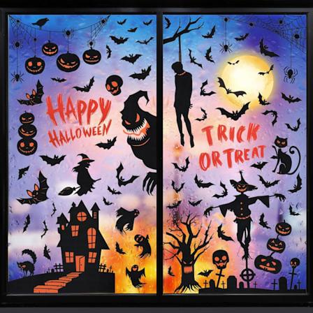 Sæt med 1 Halloween Vindueklistermærker, 9 Ark Halloween Vinduedekorationer Klistermærker Dobbeltsidet Vindueklistermærke Gysende Bla