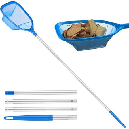 Overflade-landingsnet til svømmebassin, bundnet til bassin med 1,14 m stabil aluminiumstang, 13 cm dybt landingsnet med 4-delt stang til svømmebassin,