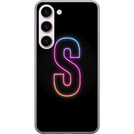 Kompatibel Mobilcover til Samsung Samsung Galaxy S23 Neonbogstav S i lyserød og blå toner mod en mørk baggrund, stilfuld bogstavkunst med retro-fut