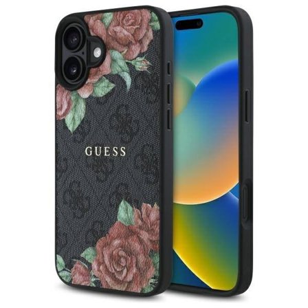 Guess Mobilskal till iPhone 16 MagSafe 4G Flowers Print - Svart